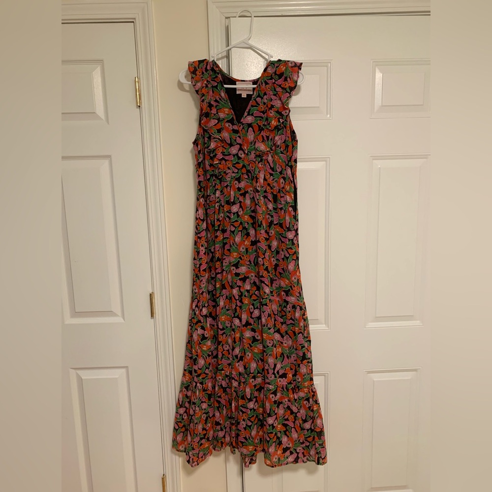 Beautiful Banjanan Floral Midi Dress Sleeveless V-Neck Boho. 100% Cotton. Large.